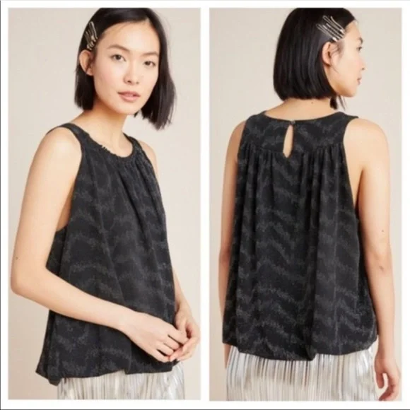 NWT Anthropologie Carly Shimmer Top in Black - Picture 1 of 8